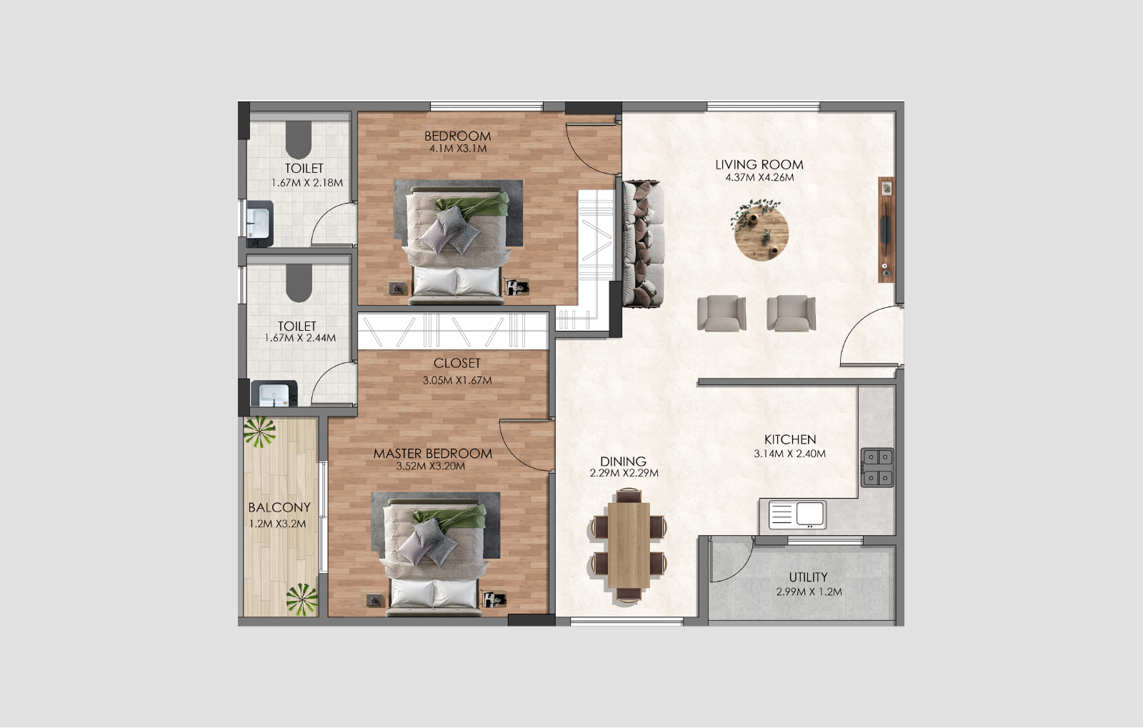2 BHK EAST PHASING 2D DESIGN